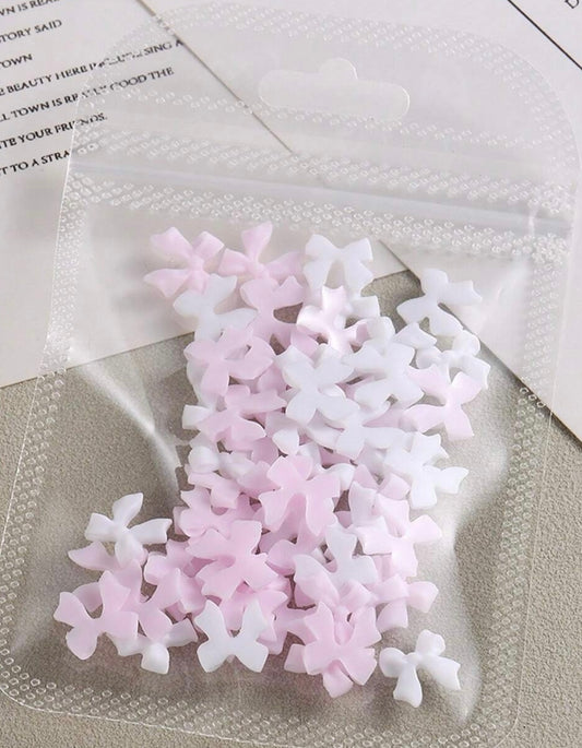 50pcs 3D Bow Design Pink White Nail Art DIY 6 Mesh Resin Jewelry Accessories Sweet And Cute Colorful Nail Art Decoration Nail Charms Nail Gems Nail Supplies