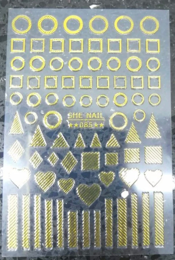 Geometry Nail Art Stickers, Holographic 5D Gold Nail Self-Adhesive Sticker Design, Bronzing Line Square Rhombus Circle Heart Nail Transfer Decals for Women Girls Manicure Glitter Art Decorations