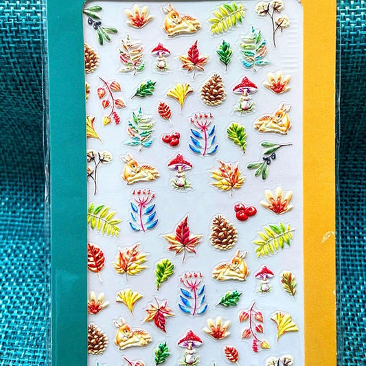 Fall Maple Nail Art Stickers Decals Autumn Nail Supplies 5D Stereoscopic Embossed Yellow Leaves Flowers Fruit Harvest Season Nail Design Self-Adhesive Charms Nail Decoration for Acrylic Nail (5D-K091)