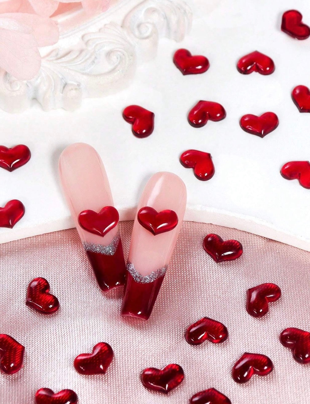 30pcs Mini Heart Nail Charms Cute Sweetheart Burgundy Nail Parts For DIY Valentine's Day Design Nails