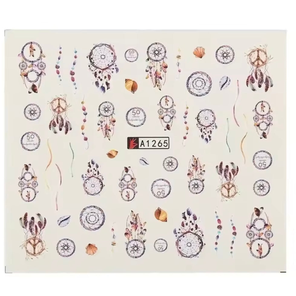 Nail Art Decals Water Transfer Nail Decals - Dream Catchers with feathers also beads (1 Pcs)(A-1265)