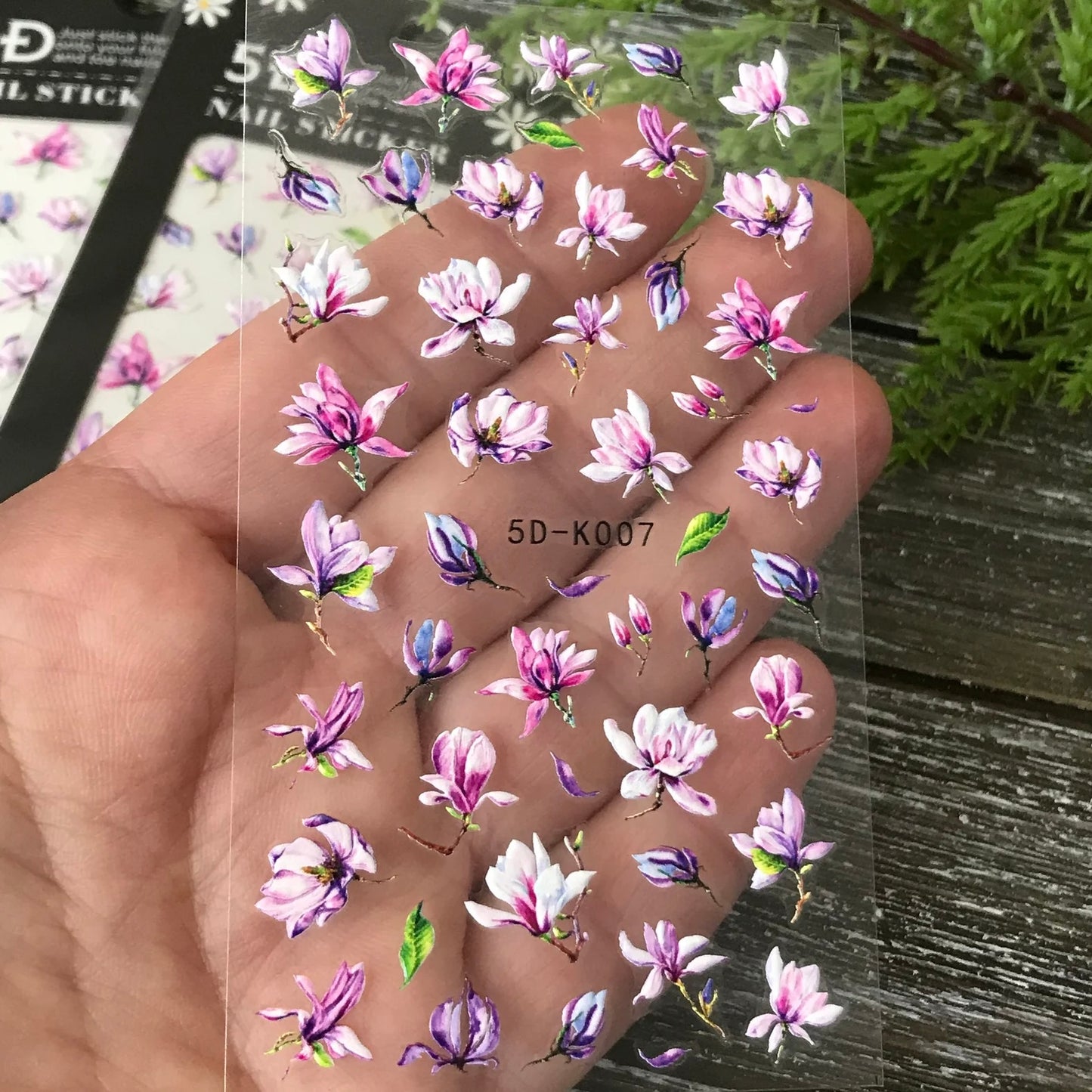 Sheet 5D Pink Flower Nail Stickers, 5D Acrylic Engraved Floral Nail Stickers, Nail Stickers Art, Nail Art Stickers, Peel & Stick(5D-K007)