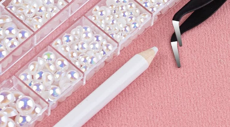 3D White All Size Beads without holes Small Balls Nail Art Beads with white pencil and Tweezer
