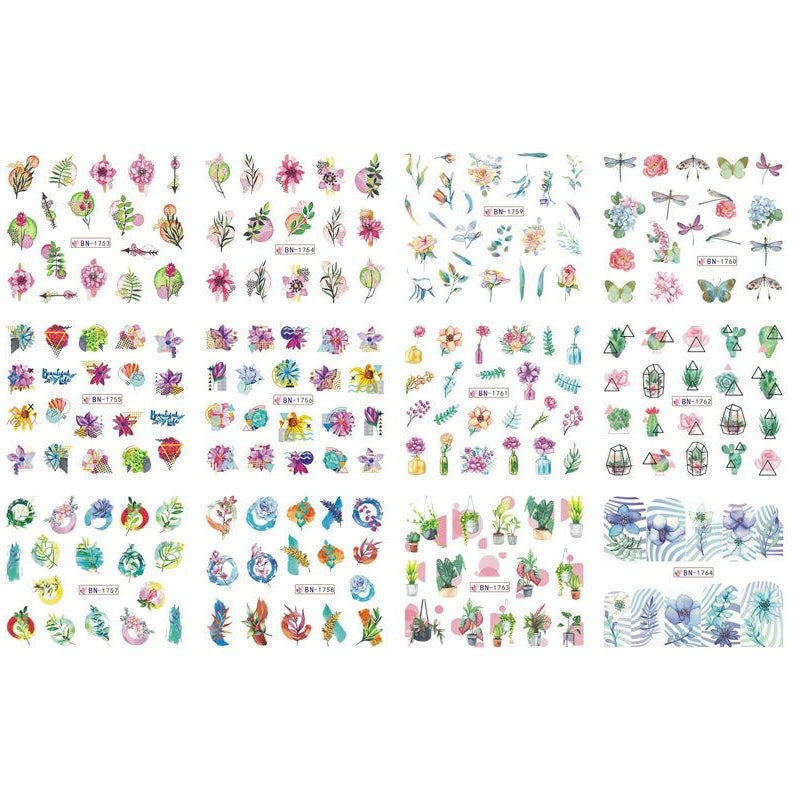 Styles Nail Art Water Transfer Sticker English Abstract Image Transfer Slider Decoration (12pcs)