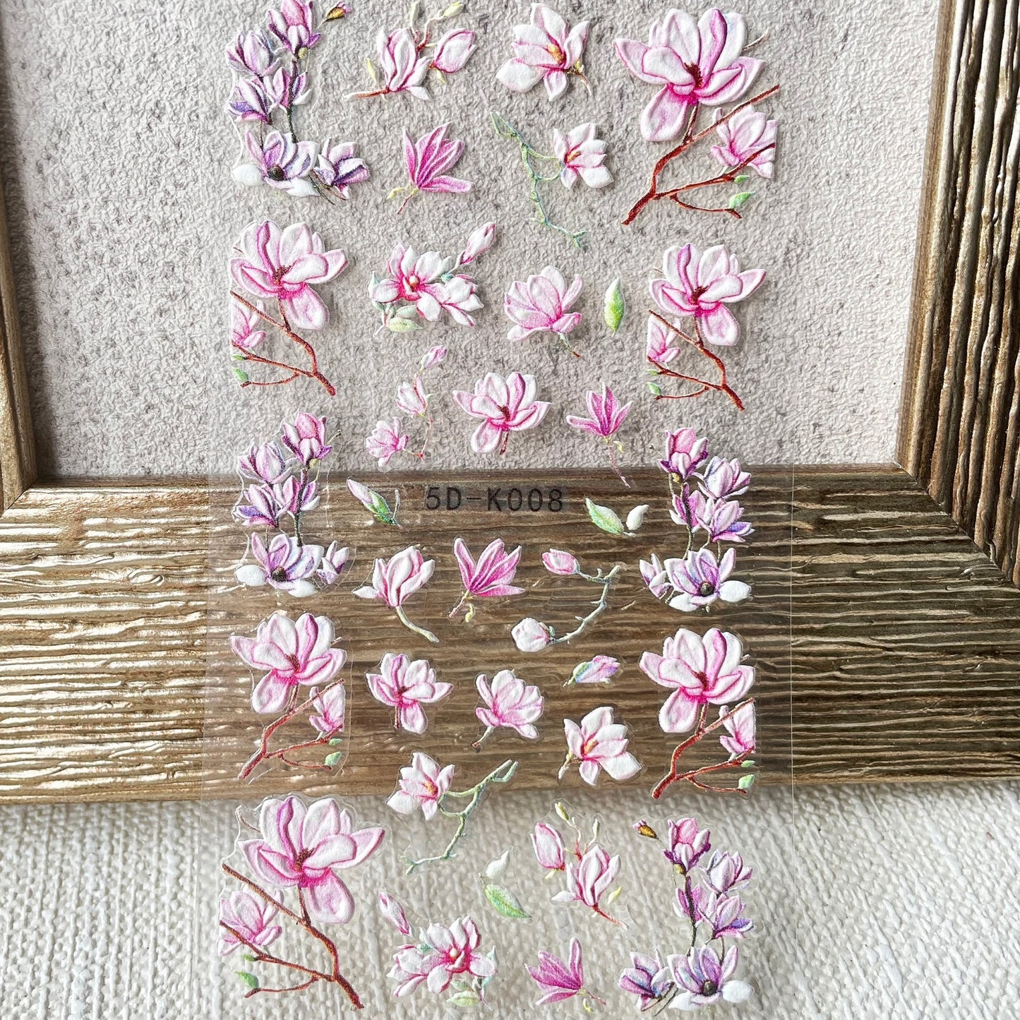 5D Pink Floral Stickers, Magnolia Flower Nail Decals, Self Adhesive Nail Art Design, DIY Nails, Hologram Nails (5D-K008)