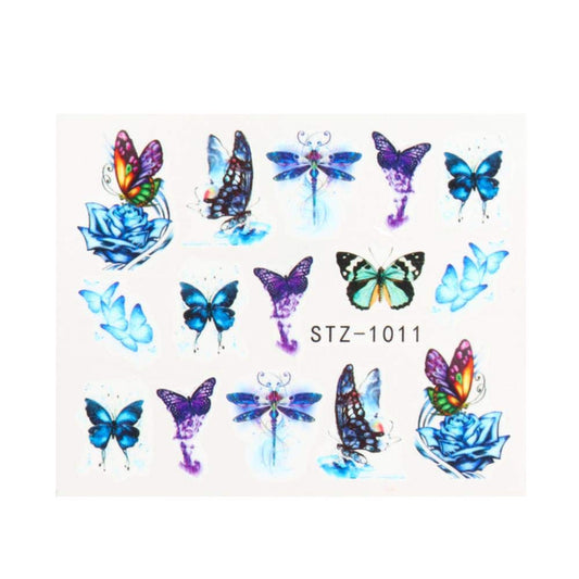 Nail Art Stickers 1pc Black Butterfly Nail Decals and Stickers Flower Blue Colorful Water Tattoo for Manicures Nail Art Slider Decor (STZ-1011)