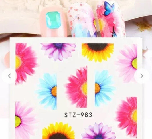 Daisy Floral Nail Art Water Decals: Leaf & Feather Designs(STZ-983)