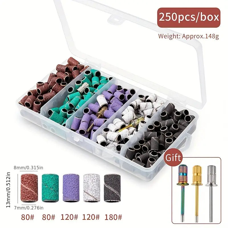Sanding Bands Professional Nail Drill Bits Sanding Bands Free 3/32" Mandrel for manicure nail drill machine 1-#80/2-#80/3-#120/4-#120/5-#180 grit-250pcs