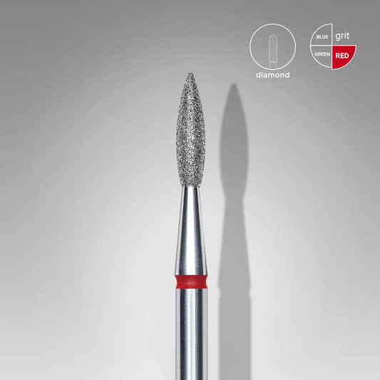 Staleks-Diamond nail drill bit pointed flame red EXPERT head diameter 2,1 mm / working part 8 mm