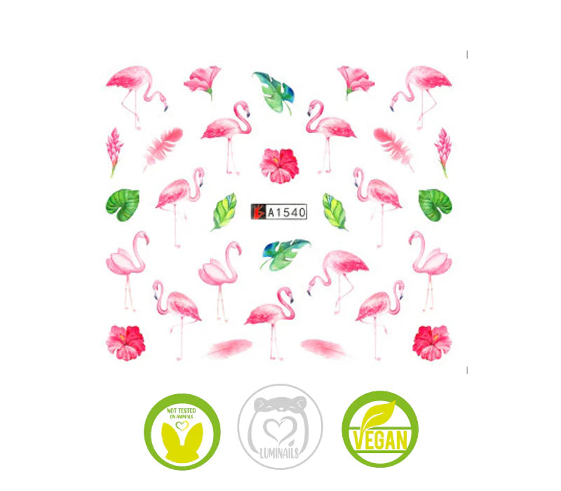 Waterdecals-Realistic Flamingos & Flowers -(A1540)