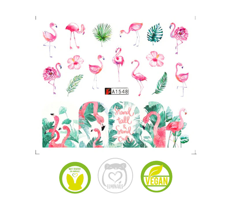 Waterdecals-Full Nail Flamingos & Flowers -(A1548)