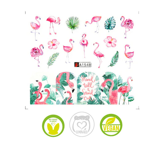 Waterdecals-Full Nail Flamingos & Flowers -(A1548)
