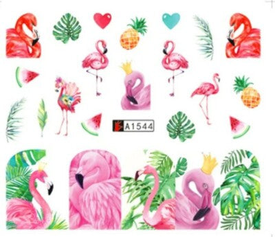 Waterdecals-Full Nail Queen Flamingos & Flowers -(A1544)