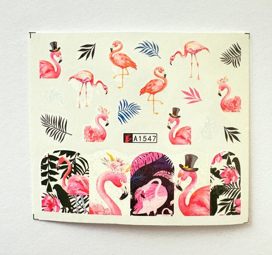 Nail art transfer stickers flamingo in a top hat-(A1547)