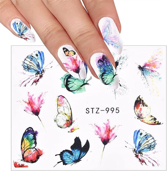 Watercolor Butterflies Sliders Nail Art Water Transfer Decal Sticker Blue Valentine's Day Nail Decoration Tattoo-(STZ-995)