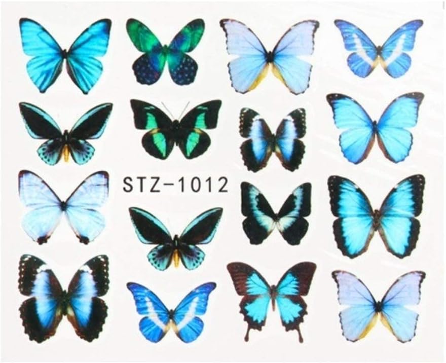 New Butterfly Nail Stickers Water Transfer Decals Colorful Blue Black Design Nail Art Manicure Sliders Wraps Foils (STZ-1012)