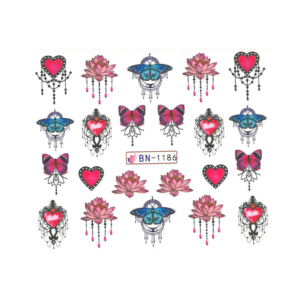 Water Transfer Nail Art Stickers DIY Nail Art Decals Stickers for Women Girls Gel Nails Art Design Flowers Butterflies Mixed Patterns Nail Decorations-(BN-1186)