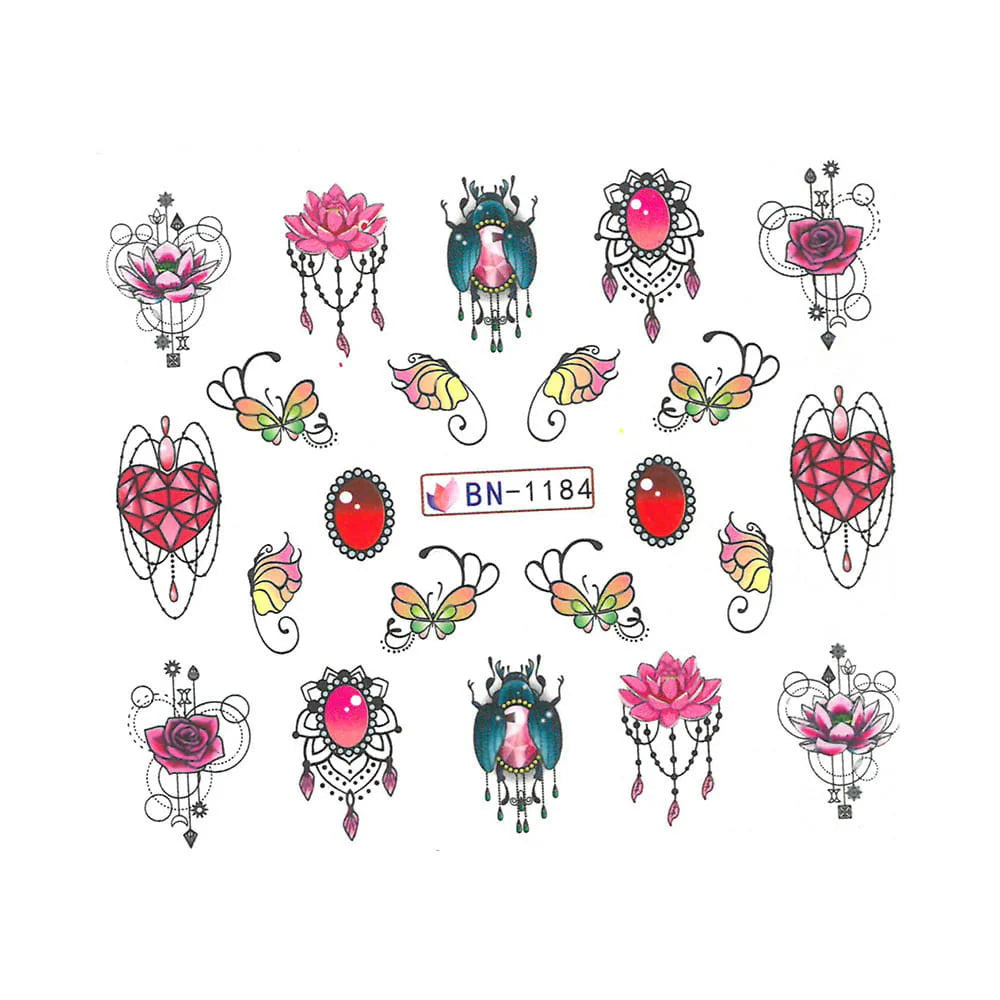 Water Transfer Watermark Design Decal Sticker Stamping Manicure Nail Decoration Epoxy Resin Jewelery Gem Butterfly Lace Flower-(BN-1184)