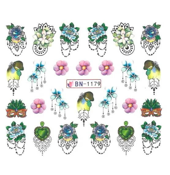 Water Transfer Watermark Design Decal Sticker Stamping Manicure Nail Decoration Epoxy Resin Jewelery Scarab Flowers Butterfly Lace-(BN-1179)