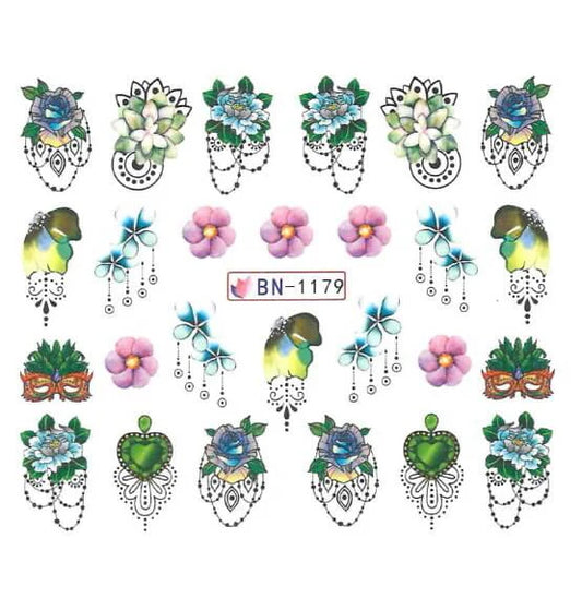 Water Transfer Watermark Design Decal Sticker Stamping Manicure Nail Decoration Epoxy Resin Jewelery Scarab Flowers Butterfly Lace-(BN-1179)