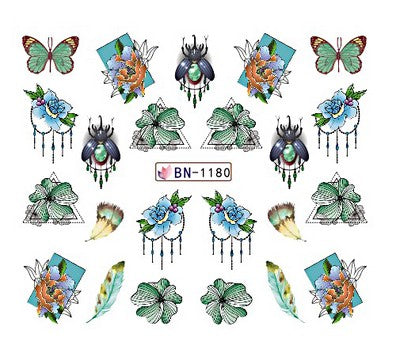 Water Transfer Watermark Design Decal Sticker Stamping Manicure Nail Decoration Epoxy Resin Jewelery Scarab Flowers Butterfly Lace-(BN-1180)