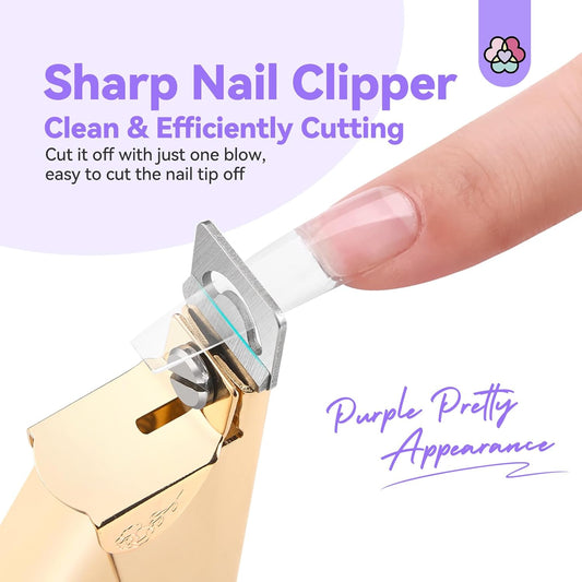 Saviland Acrylic Nail Cutters for Nail Tips: Golden Rose Acrylic Nail Clipper with Sizer Magnets Nail Cutter 15PCS Sharp Nail Tech Supplies Nail Trimmer Manicure Tool Nail Accessories Women Salon Home