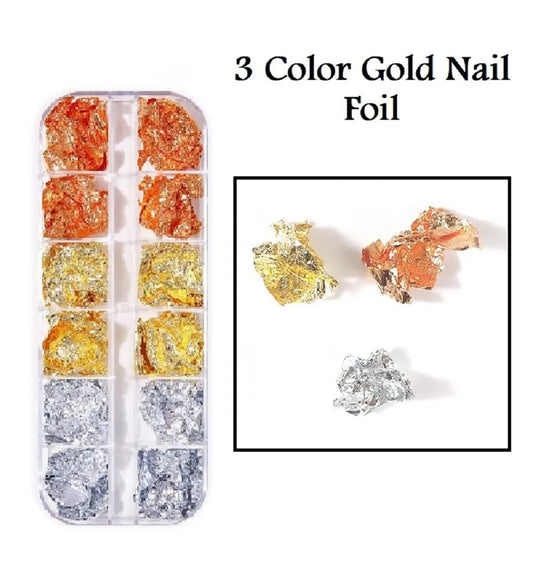 12 Grids Gold, Silver, Rose Gold Colors, Nail Foil Manicure, Nail Art