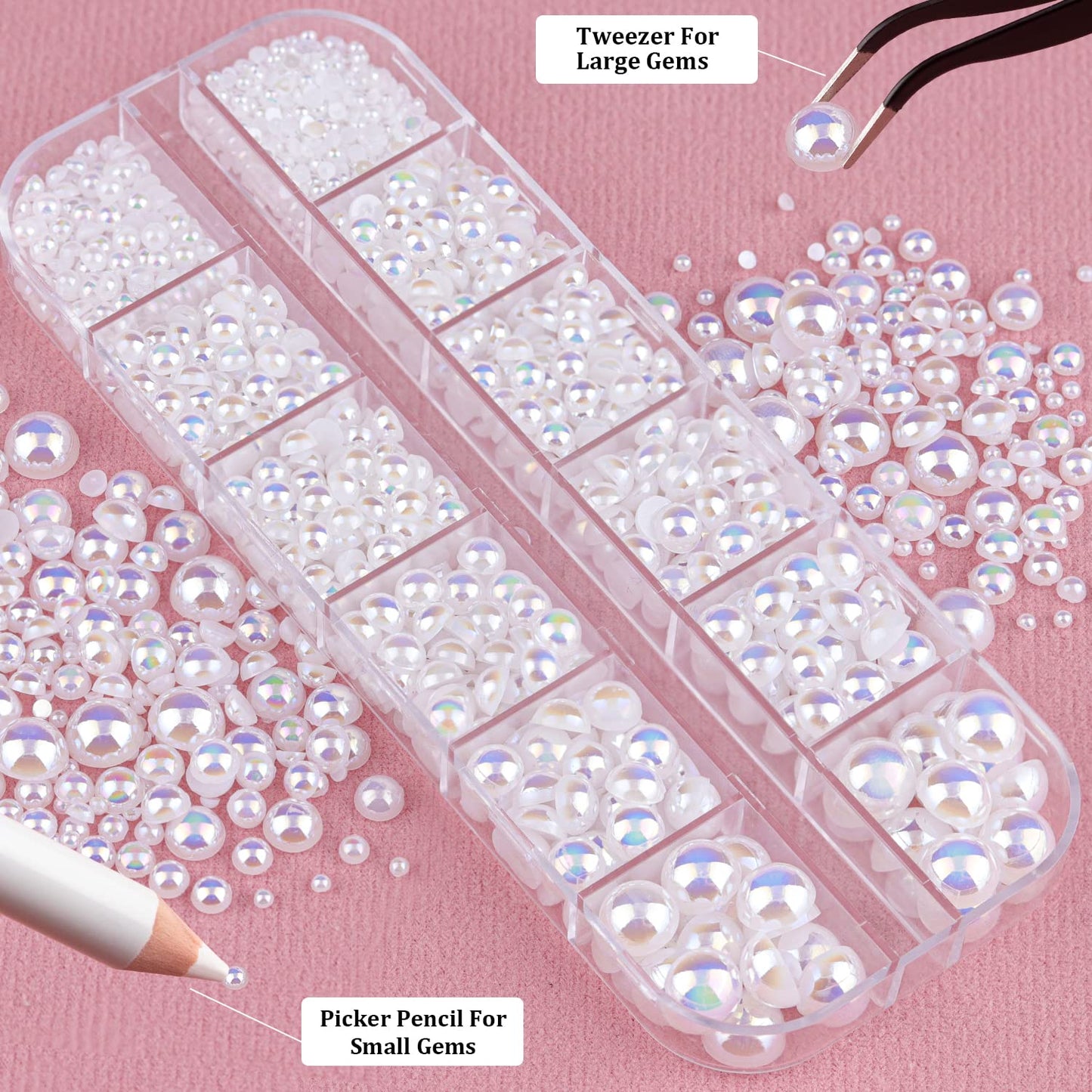 3D White All Size Beads without holes Small Balls Nail Art Beads with white pencil and Tweezer