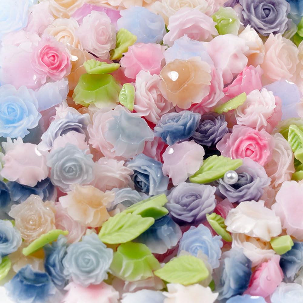 3D Rose Flower Nail Art Decoration with Resin Roses,Leaves- Alcohol-Free Adhesive Accessories for DIY Manicure Design