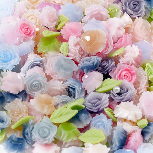 3D Rose Flower Nail Art Decoration with Resin Roses,Leaves- Alcohol-Free Adhesive Accessories for DIY Manicure Design