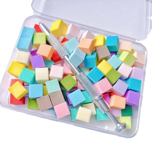 4 Claws Nail Sponge Metal Grabber with 100 Pcs Mini Replaceable Nail Sponges Blocks for Ombre Nail Art Sponges Nail Art Tools for Nail Supplies Nail Accessories (100Pcs Colour Sponge with Case+1 Pen)