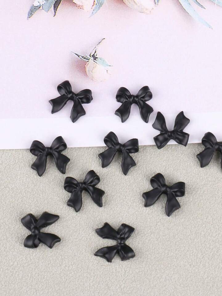 10pcs Black Bows Ribbon Nail Charms DIY Resin Butterfly Shape Nail Art Decoration Valentine Wedding Bride Nail Ornament DIY Supplies