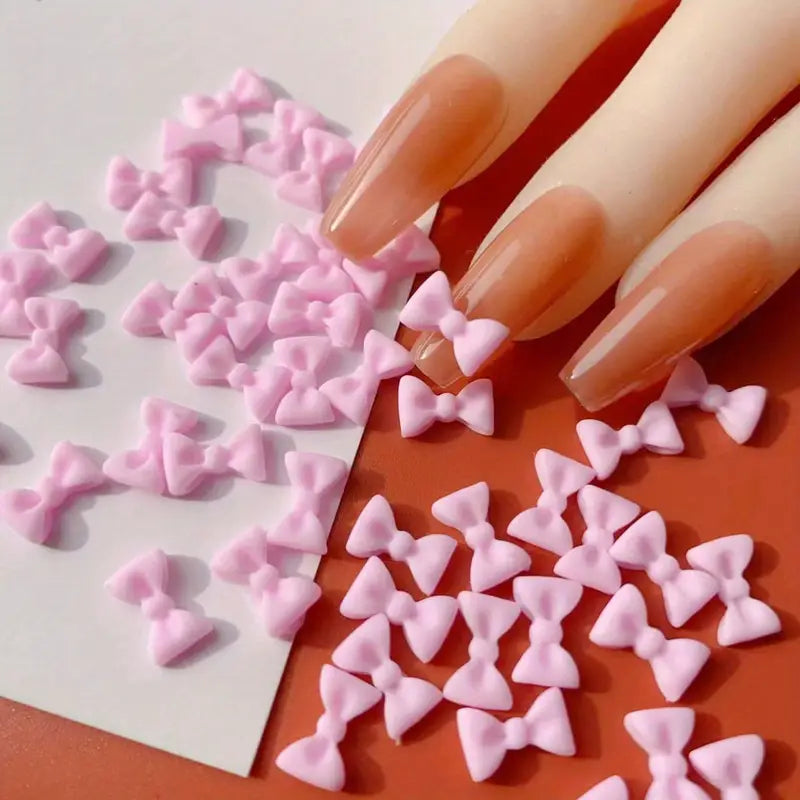 50pcs Pink Bow Tie Nail Charms