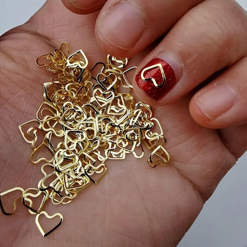 100Pcs Heart Nail Charms 3D Cute Heart Nail Art Charms Gold Heart Nail Charms for Nails Gold Nail Charms for Acrylic Nails Supplies DIY Nail Decoration Accessories