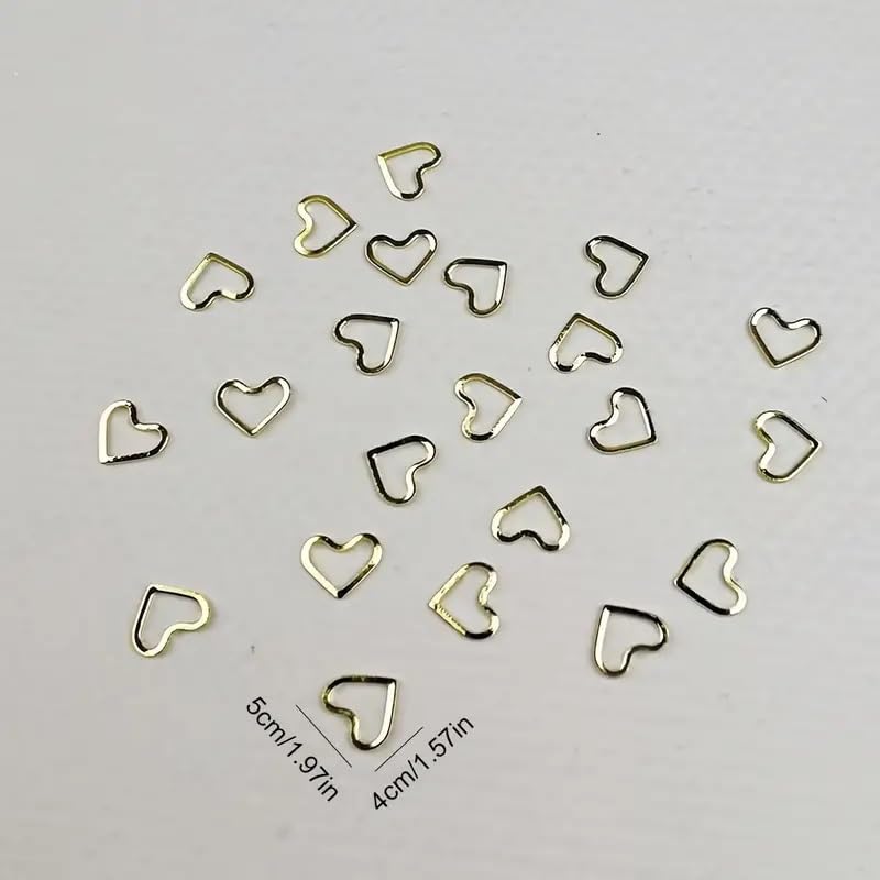 100Pcs Heart Nail Charms 3D Cute Heart Nail Art Charms Gold Heart Nail Charms for Nails Gold Nail Charms for Acrylic Nails Supplies DIY Nail Decoration Accessories