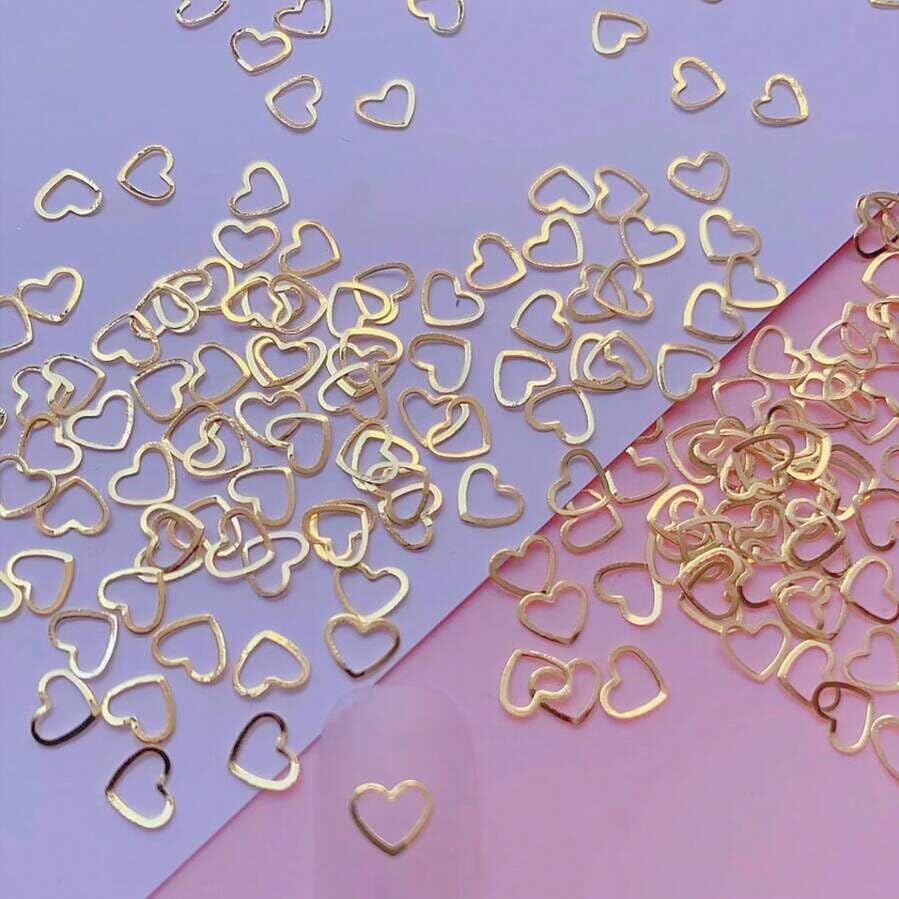 100Pcs Heart Nail Charms 3D Cute Heart Nail Art Charms Gold Heart Nail Charms for Nails Gold Nail Charms for Acrylic Nails Supplies DIY Nail Decoration Accessories