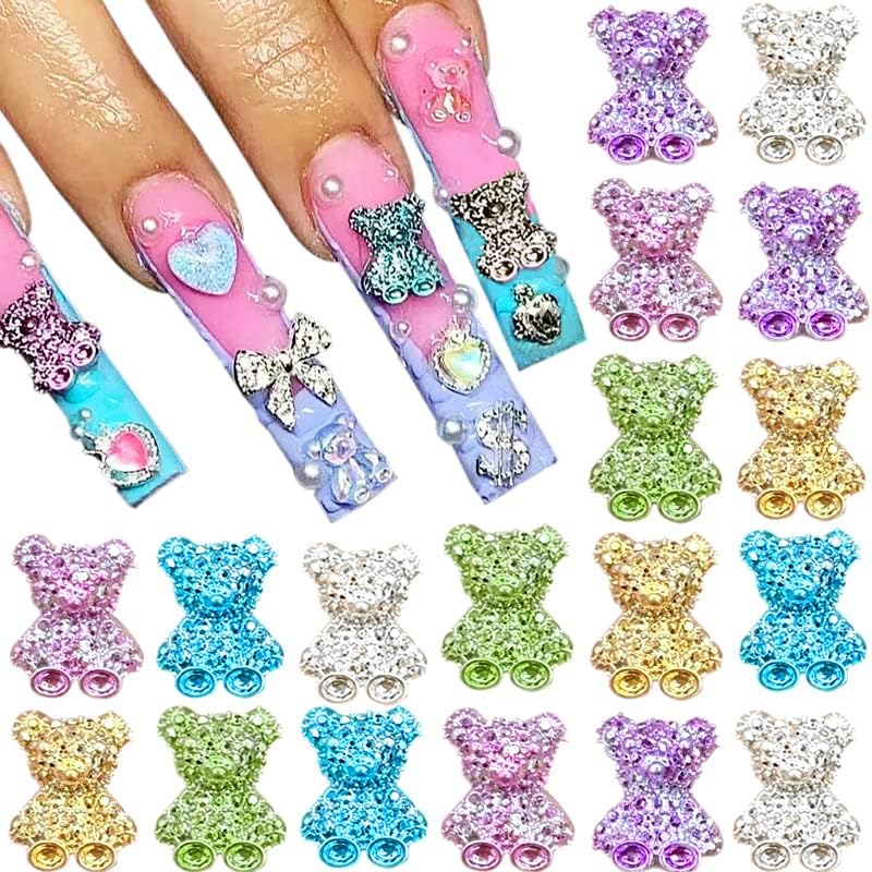 20pcs 3D Little Bear Nail Art Charms Glitter Bear Nail Charm Kawaii Nail Charms for Acrylic Nails Cute Bear Resin Charms for Nails Colorful Bears Nail Rhinestones Nail Jewels for Crafts Nail Supplies