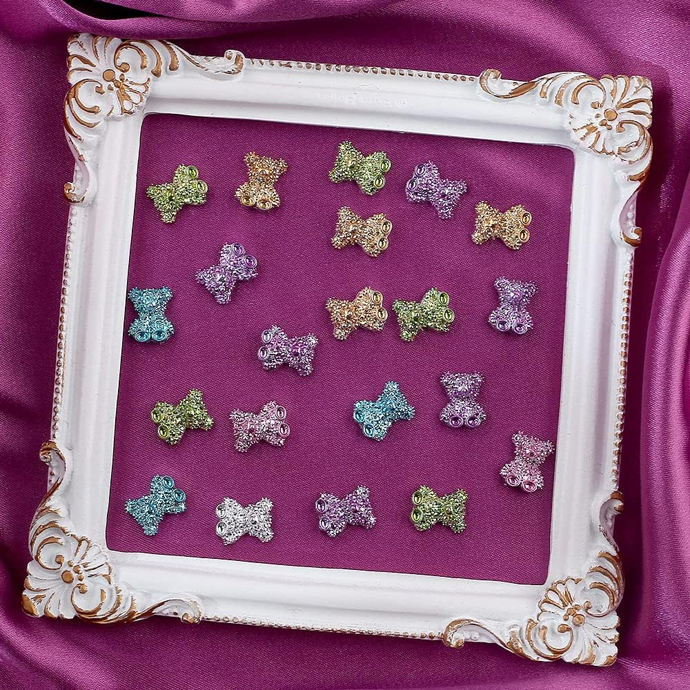 20pcs 3D Little Bear Nail Art Charms Glitter Bear Nail Charm Kawaii Nail Charms for Acrylic Nails Cute Bear Resin Charms for Nails Colorful Bears Nail Rhinestones Nail Jewels for Crafts Nail Supplies