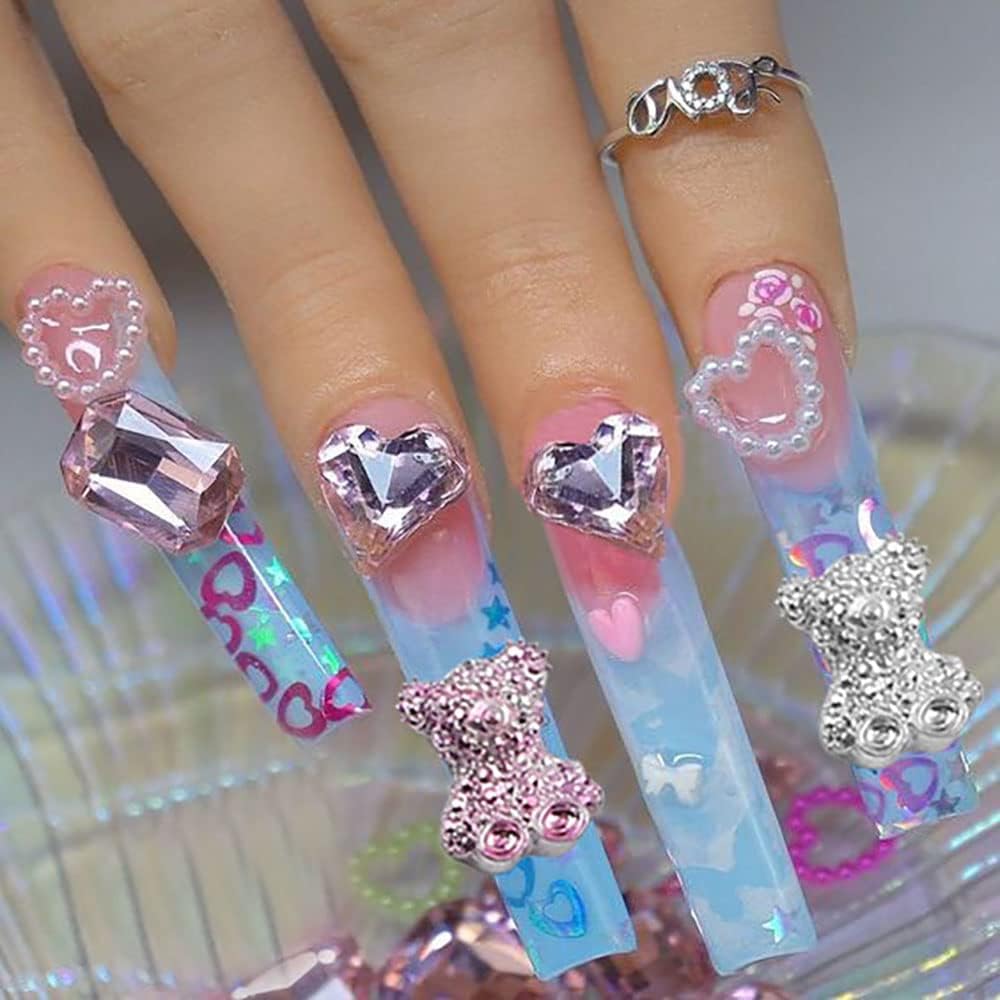 20pcs 3D Little Bear Nail Art Charms Glitter Bear Nail Charm Kawaii Nail Charms for Acrylic Nails Cute Bear Resin Charms for Nails Colorful Bears Nail Rhinestones Nail Jewels for Crafts Nail Supplies