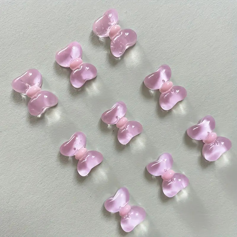 10pcs Sweet Pink Bowknot Nail Charms - Large, Glossy 3D Butterfly Knot Nail Art Decorations, Cute and Stylish Nail Accessories for Women and Girls, Nail Art Charms
