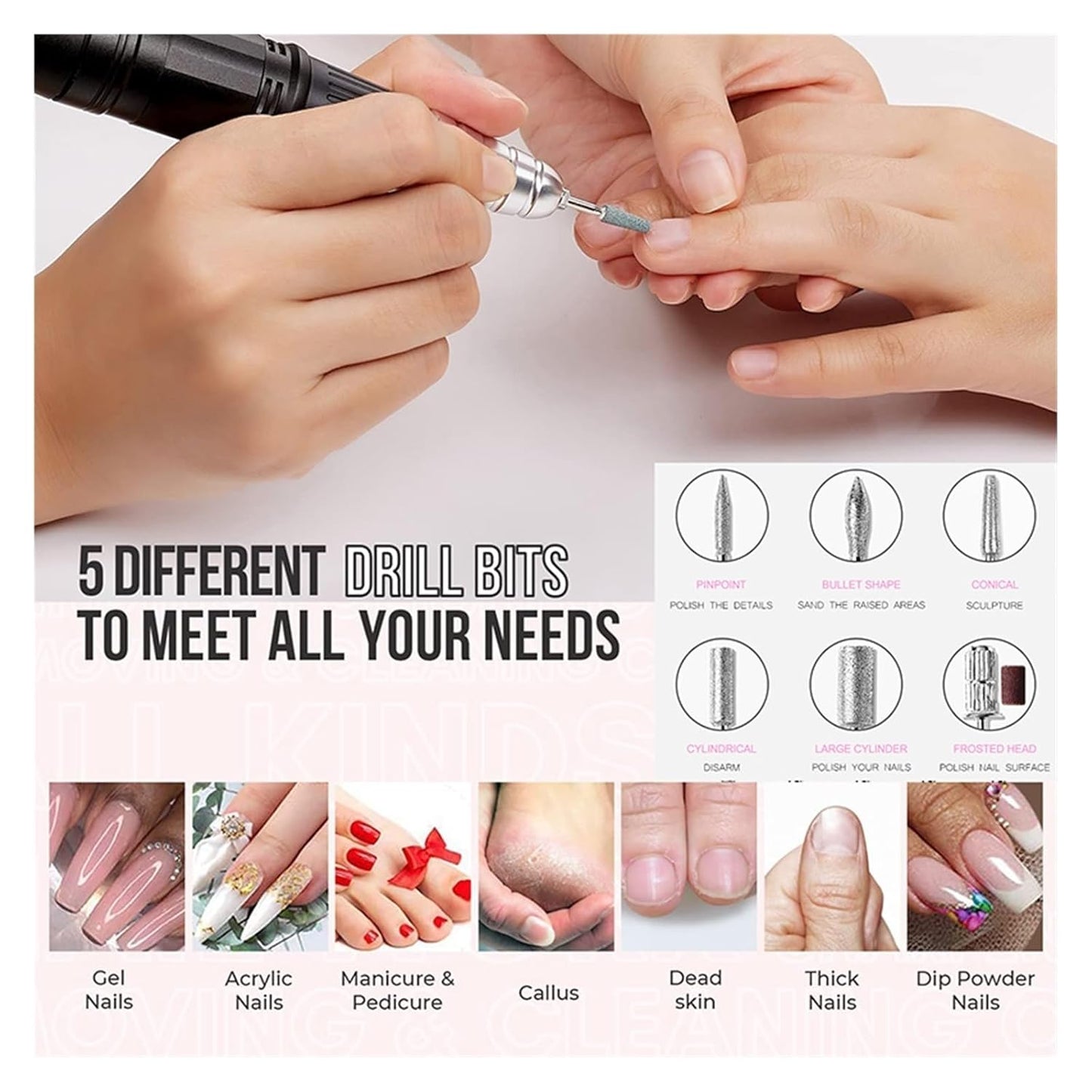 Electric Nail Drill, 30000RPM Electric Nail Drill Machine, Portable Rechargeable Pro Electric Manicure Nail File, Pro Pedicure Nail Cutter with Display Easy to Use