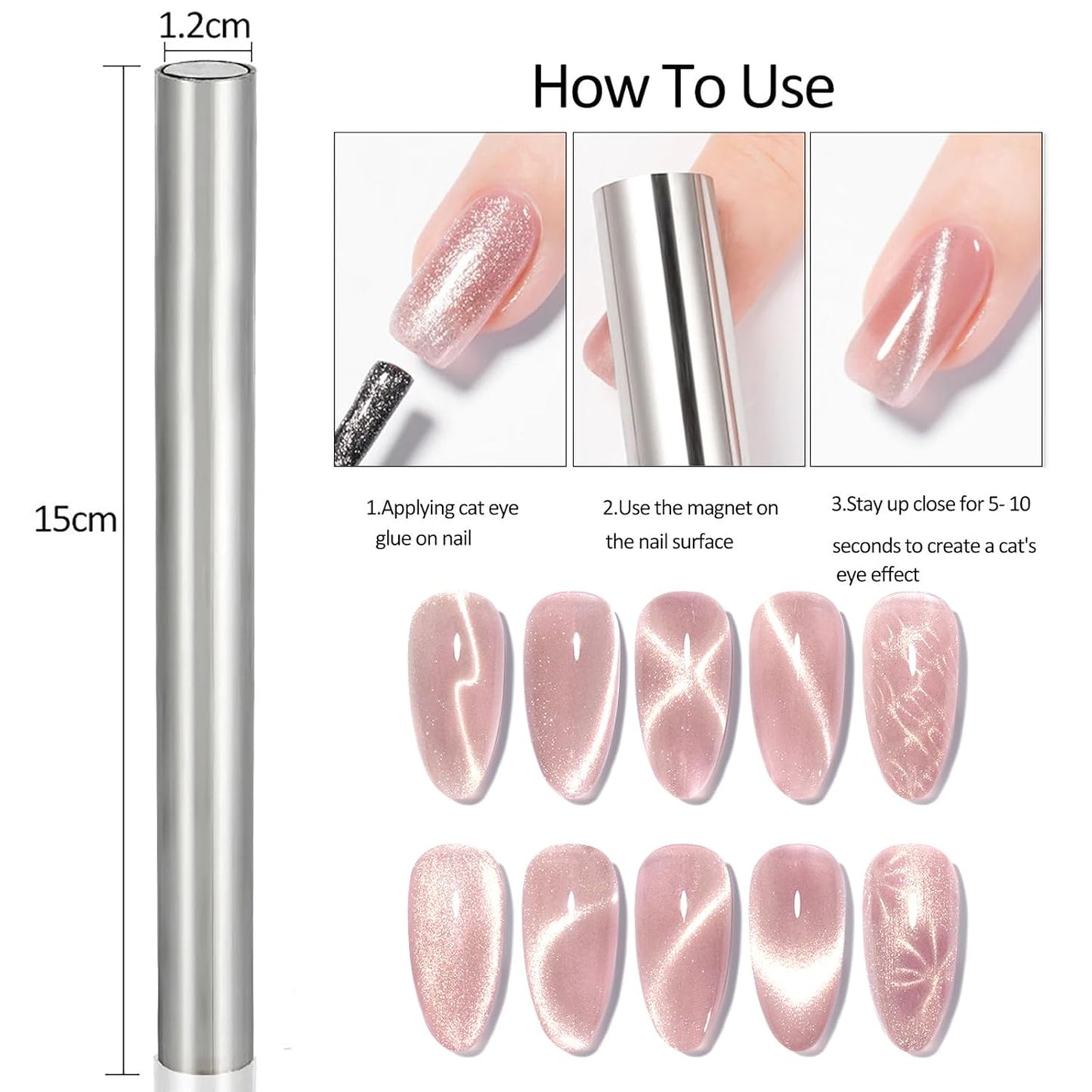 Extra Large Cylindrical Cat Eye Magnet for Nails Double-Head Magnetic Gel Polish Stick Multi-Function Nail Magnet Strong Magic Cat Eye Manicure Design Tool