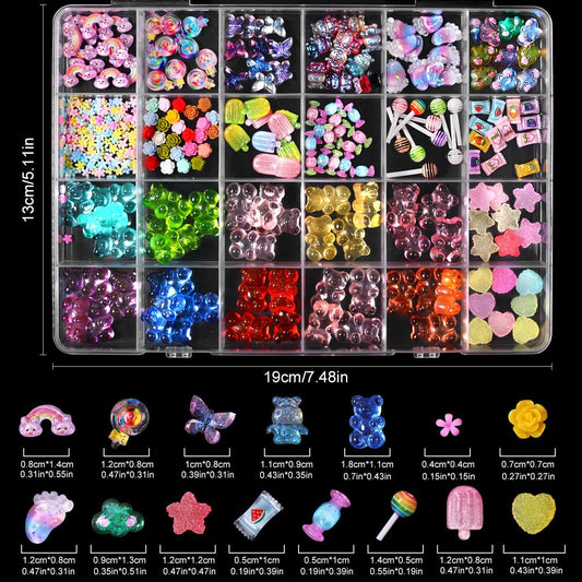 3D Mix Assorted Color Nail Charms Acrylic Multi Cute Nail Art Charms Hollow Candy Jewelry Nail Supplies for Nail Art Design DIY Crafts Accessories (Nail Rainbow)