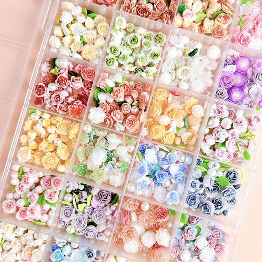 24Grid Random Mixed Flower Nail Charms,Colorful Flowers Nail Decor Charms For Nails Design Pearl Leaves Floral Nail Charm Resin Camellia Rose Nail Art Charms Nail Jewels Nail Supplies Nail Accessories