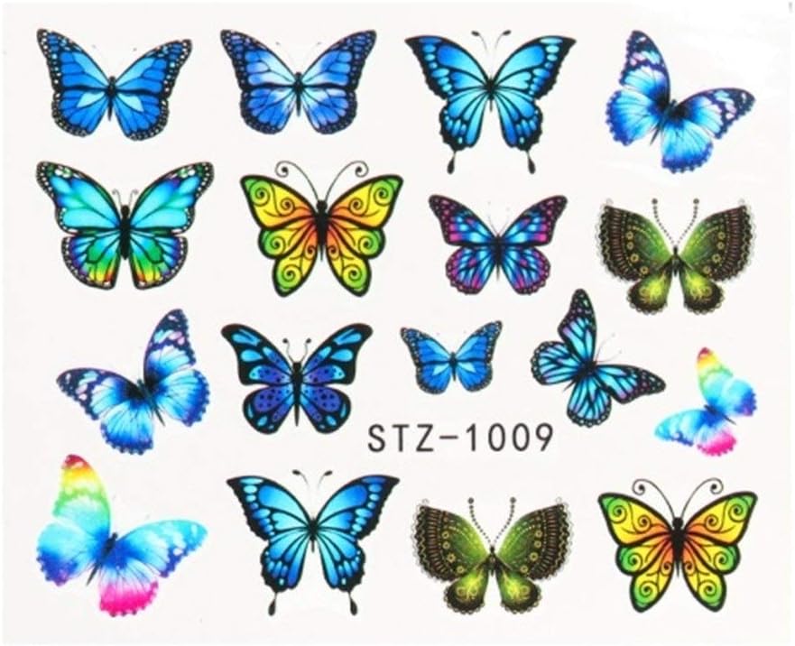 New Butterfly Nail Stickers Water Transfer Decals Colorful Blue Black Design Nail Art Manicure (STZ-1009)