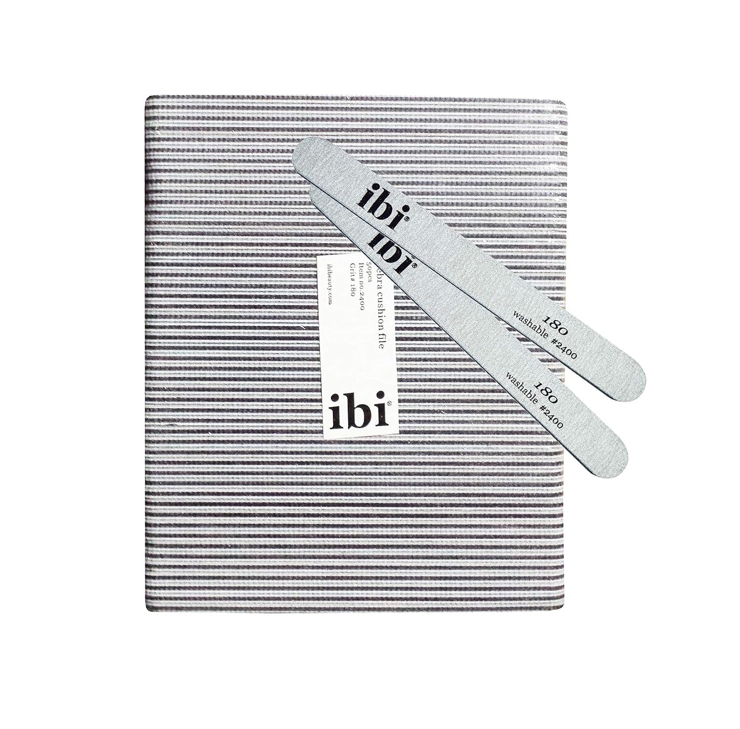 IBI 180 Zebra Cushion File | Grit 180/180 | Washable Nail File (50PCS)