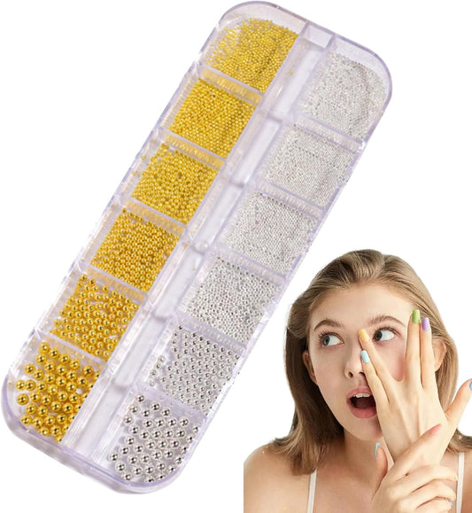 Nail Beads - Beads for Nails, Nails Art Charm | Nail Tiny, Small | Small Nails, 3D Mixed Sizes Manicure Silver Gold Charm Caviar for Jewelry Making Crafts Decoration