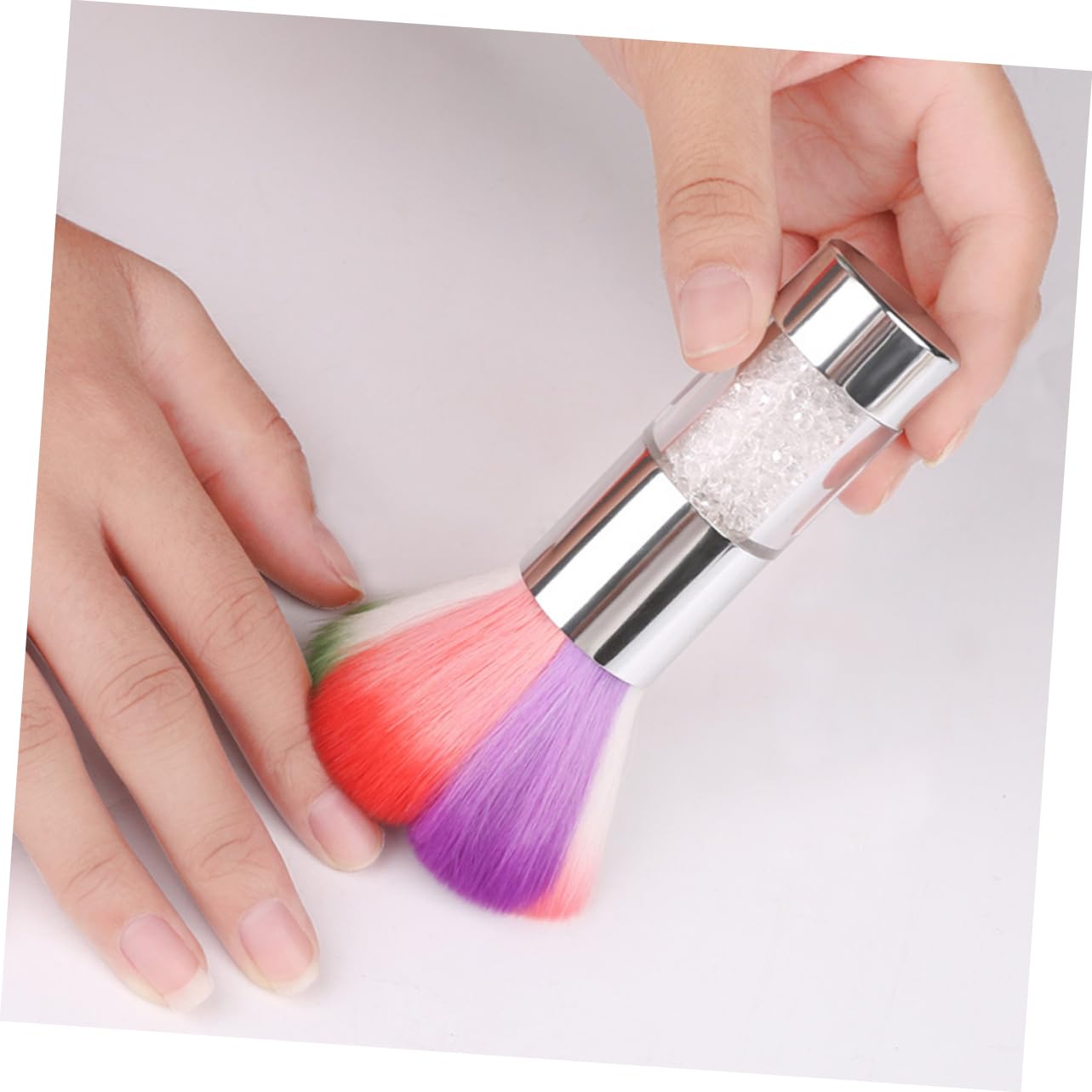 Rhinestone Nail Dust Brush Nail Brush Nail Art Dust Brush Metal Handle Easy Dust Removal for Acrylic Nails Silver
