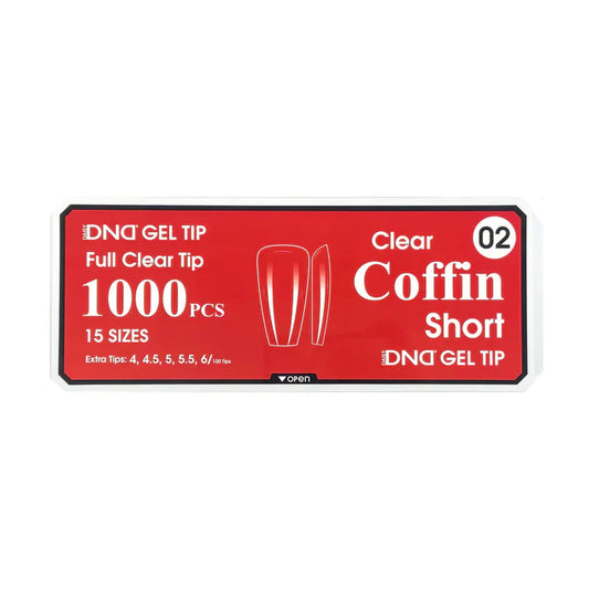DND CLEAR GEL TIPS 1000PC - #02 SHORT COFFIN