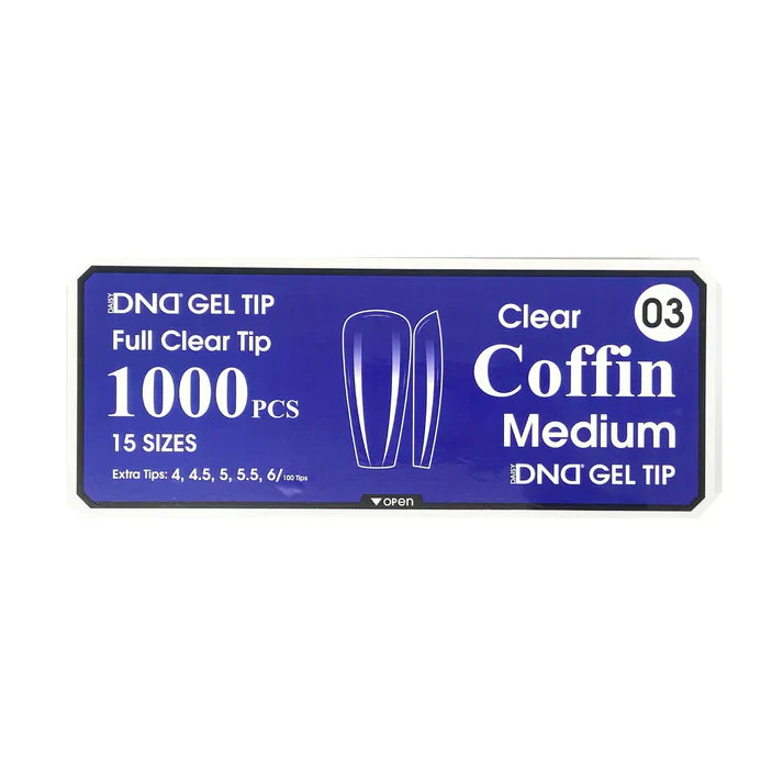 DND CLEAR GEL TIPS 1000PC - #03 MEDIUM COFFIN